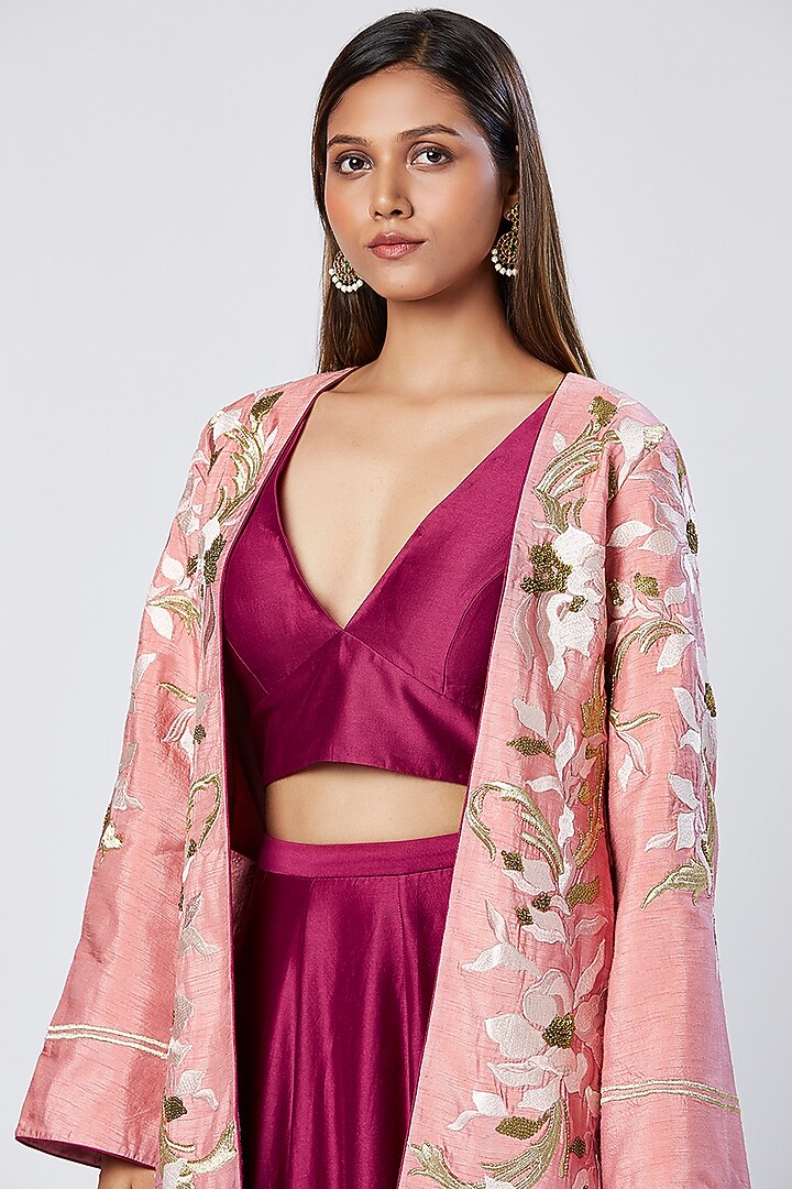 Purple Wine Cotton Mul & Silk Skirt Set by MADDER MUCH at Pernia's Pop Up Shop