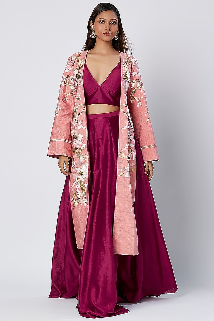 Purple Wine Cotton Mul & Silk Skirt Set by MADDER MUCH at Pernia's Pop Up Shop