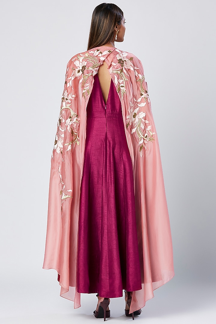 Purple Wine Cotton & Silk Cocktail Dress With Shawl Jacket by MADDER MUCH at Pernia's Pop Up Shop
