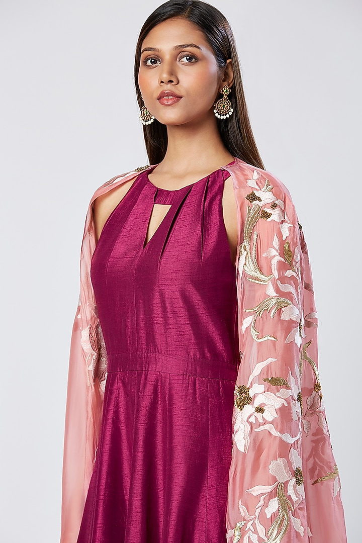 Purple Wine Cotton & Silk Cocktail Dress With Shawl Jacket by MADDER MUCH at Pernia's Pop Up Shop
