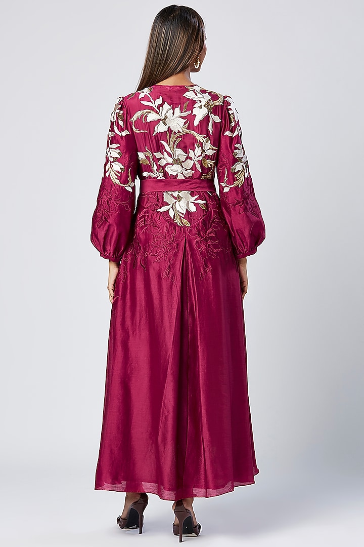 Purple Wine Cotton Hand & Machine Embroidered Maxi Cocktail Dress by MADDER MUCH at Pernia's Pop Up Shop