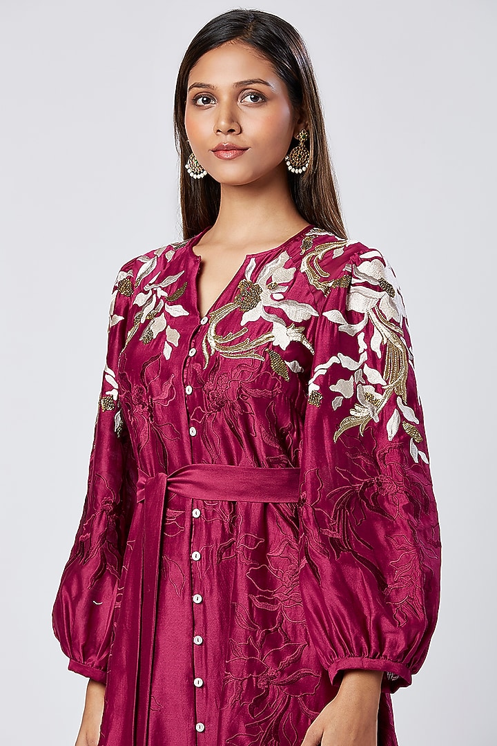 Purple Wine Cotton Hand & Machine Embroidered Maxi Cocktail Dress by MADDER MUCH at Pernia's Pop Up Shop