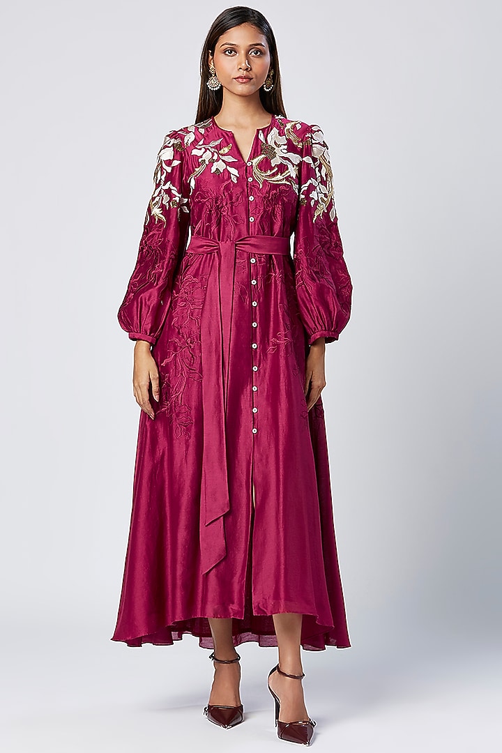 Purple Wine Cotton Hand & Machine Embroidered Maxi Cocktail Dress by MADDER MUCH at Pernia's Pop Up Shop