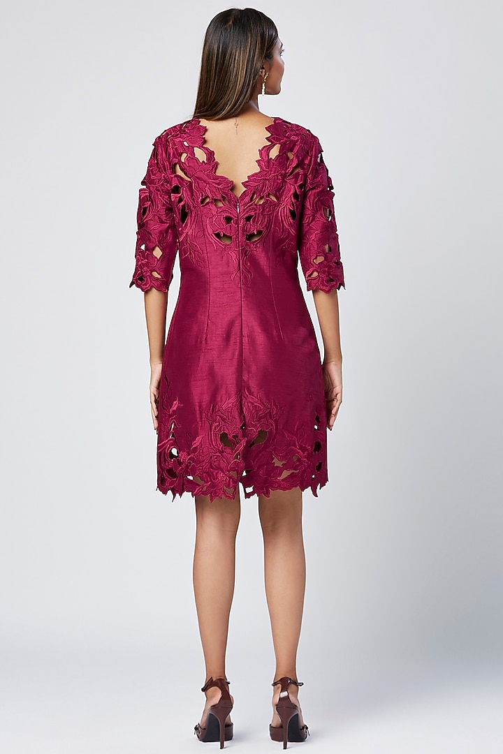 Purple Wine Viscose & Cotton Mul Machine Embroidered Vacation Dress by MADDER MUCH at Pernia's Pop Up Shop