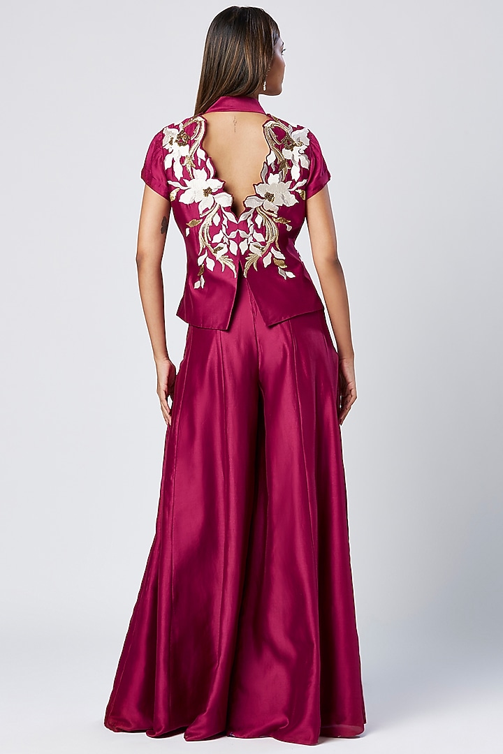 Purple Wine Cotton & Silk Flared Pant Set by MADDER MUCH at Pernia's Pop Up Shop