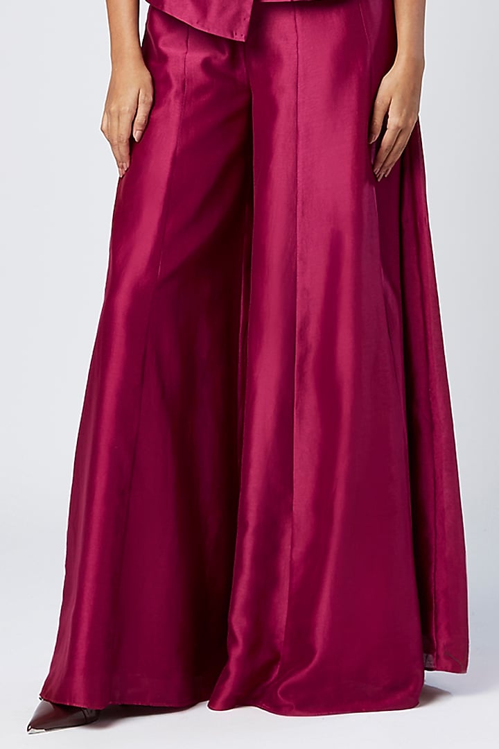 Purple Wine Cotton & Silk Flared Pant Set by MADDER MUCH at Pernia's Pop Up Shop