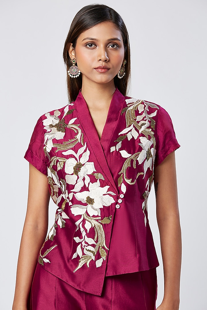 Purple Wine Cotton & Silk Flared Pant Set by MADDER MUCH at Pernia's Pop Up Shop