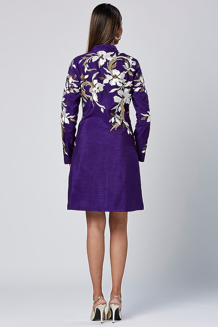 Purple Viscose & Cotton Mul Machine Embroidered Blazer Cocktail Dress by MADDER MUCH at Pernia's Pop Up Shop