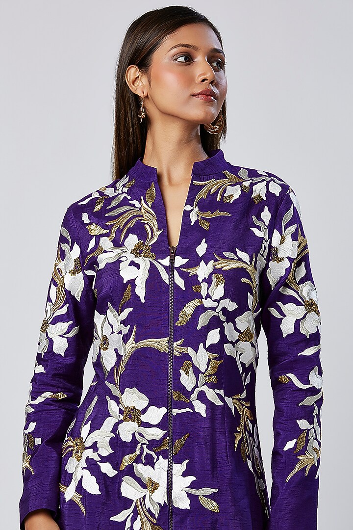 Purple Viscose & Cotton Mul Machine Embroidered Blazer Cocktail Dress by MADDER MUCH at Pernia's Pop Up Shop