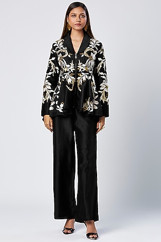 Black Cotton & Silk Pant Set by MADDER MUCH