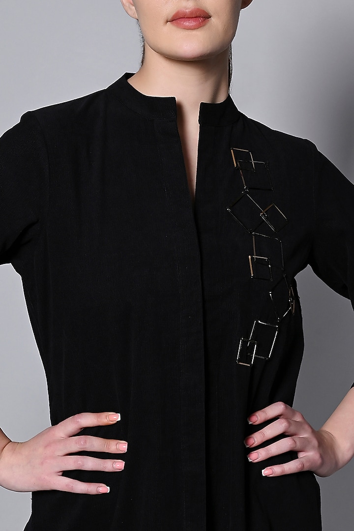 Black Corduroy Metal Embellished Summer Dress by House of MANAA at Pernia's Pop Up Shop