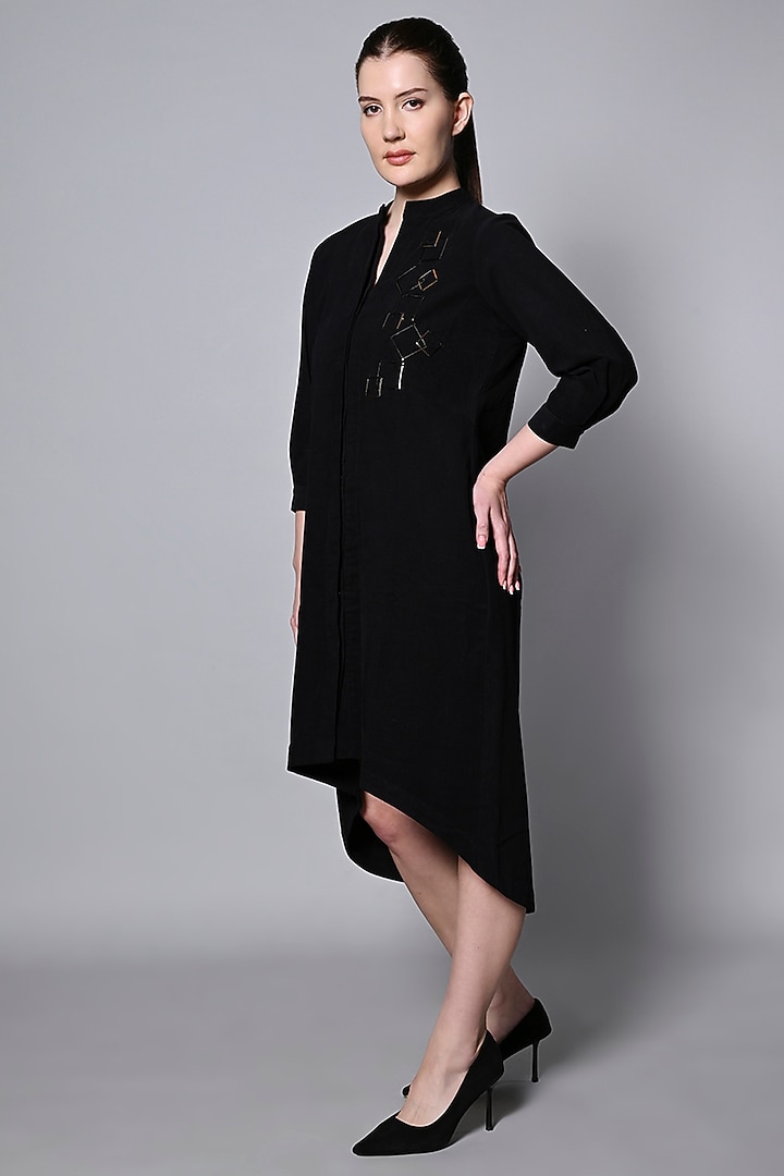 Black Corduroy Metal Embellished Summer Dress by House of MANAA at Pernia's Pop Up Shop