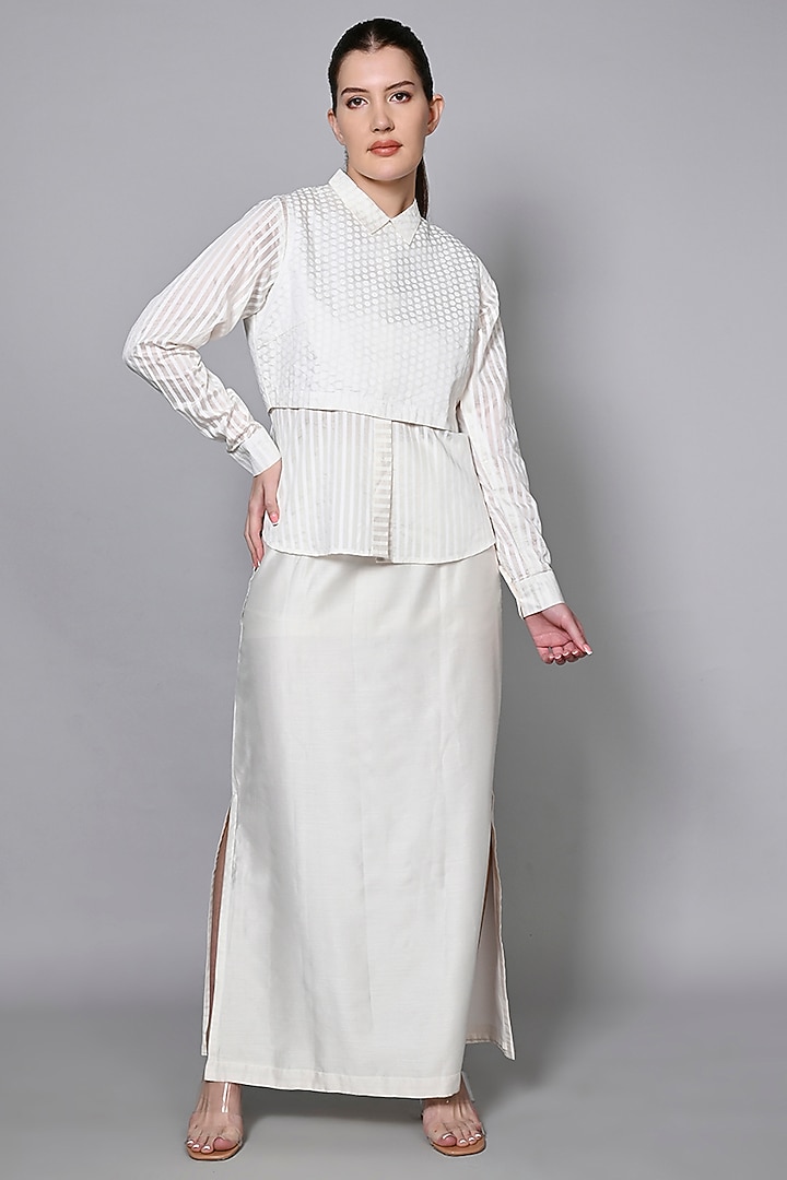 White Chanderi Silk Skirt Set by House of MANAA at Pernia's Pop Up Shop