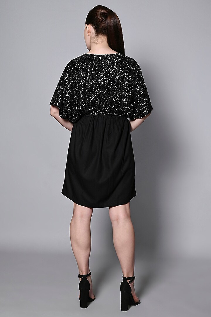 Black Rayon & Polyester Sequins Mini Summer Dress by House of MANAA at Pernia's Pop Up Shop