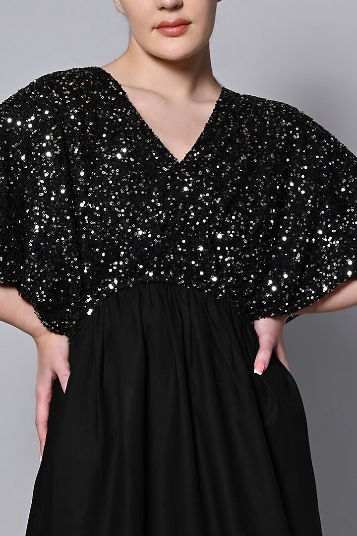 Black Rayon & Polyester Sequins Mini Summer Dress by House of MANAA at Pernia's Pop Up Shop