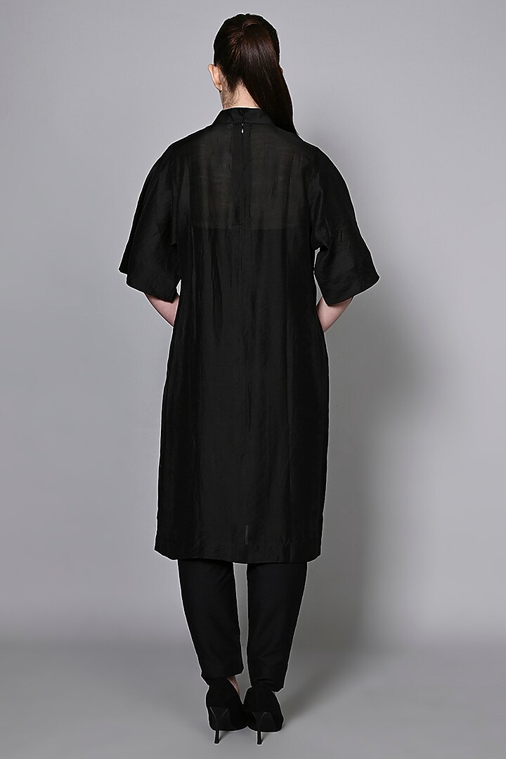 Black Chanderi Silk & Polyester Cutdana Work Tunic Set by House of MANAA at Pernia's Pop Up Shop