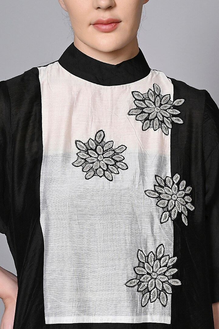 Black Chanderi Silk & Polyester Cutdana Work Tunic Set by House of MANAA at Pernia's Pop Up Shop