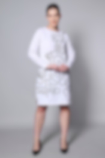 White Corduroy Knee-Length Dress by House of MANAA