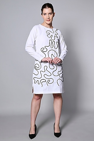 White Corduroy Knee-Length Dress by House of MANAA