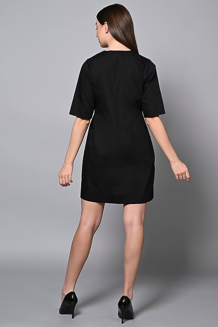 Black Cotton Stone Embroidered Mini Jacket Summer Dress by House of MANAA at Pernia's Pop Up Shop