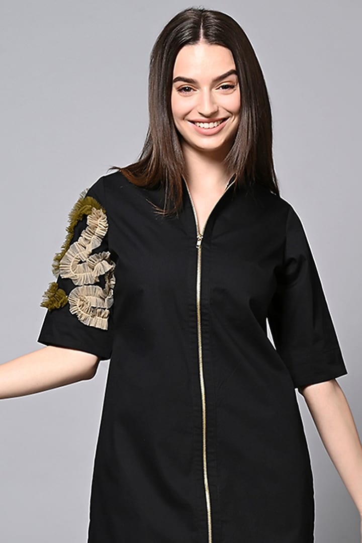 Black Cotton Mini Jacket Summer Dress by House of MANAA at Pernia's Pop Up Shop