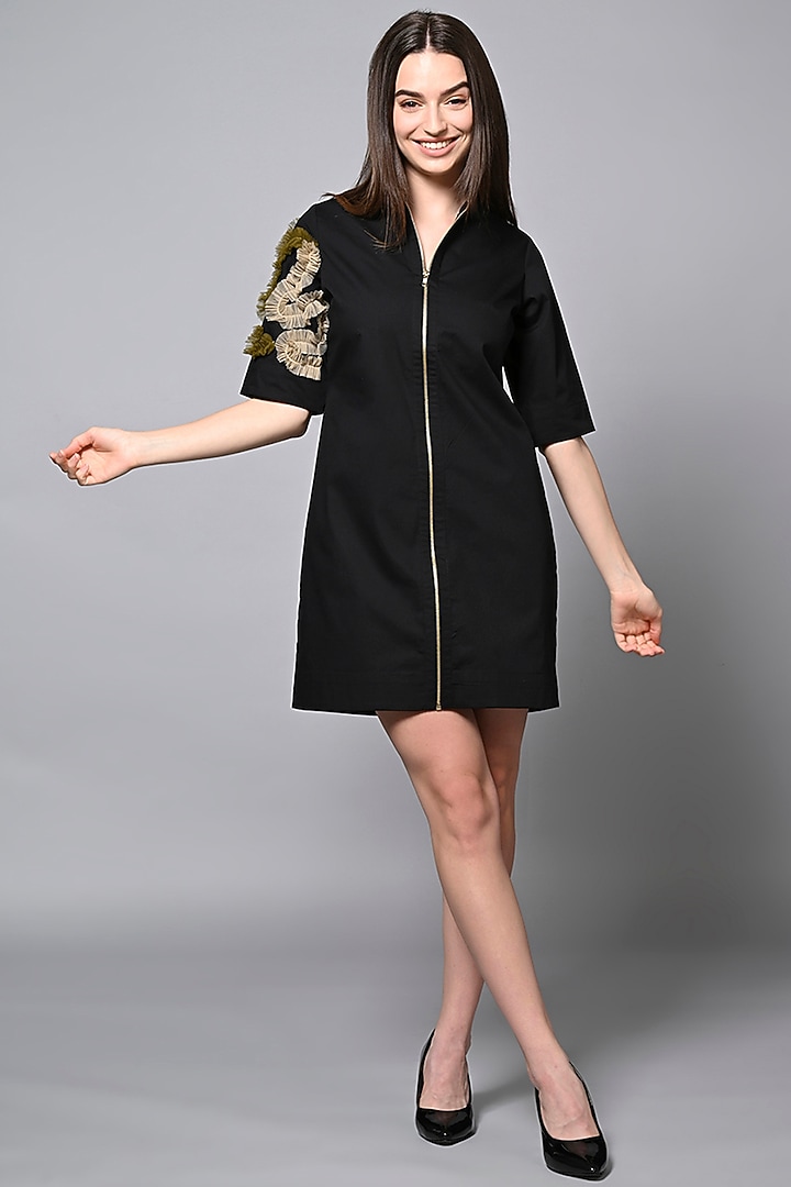 Black Cotton Mini Jacket Summer Dress by House of MANAA at Pernia's Pop Up Shop