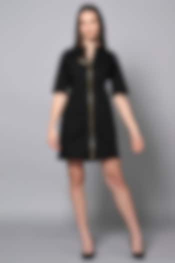 Black Cotton Hand Embroidered Mini Jacket Summer Dress by House of MANAA at Pernia's Pop Up Shop