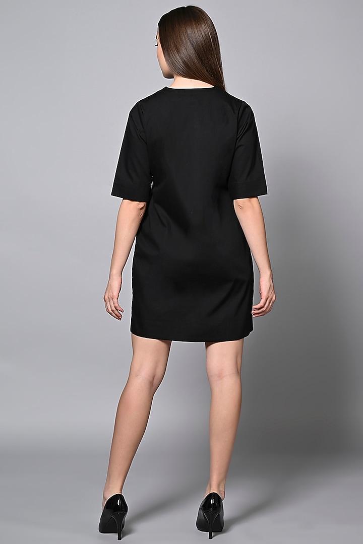 Black Cotton Hand Embroidered Mini Jacket Summer Dress by House of MANAA at Pernia's Pop Up Shop