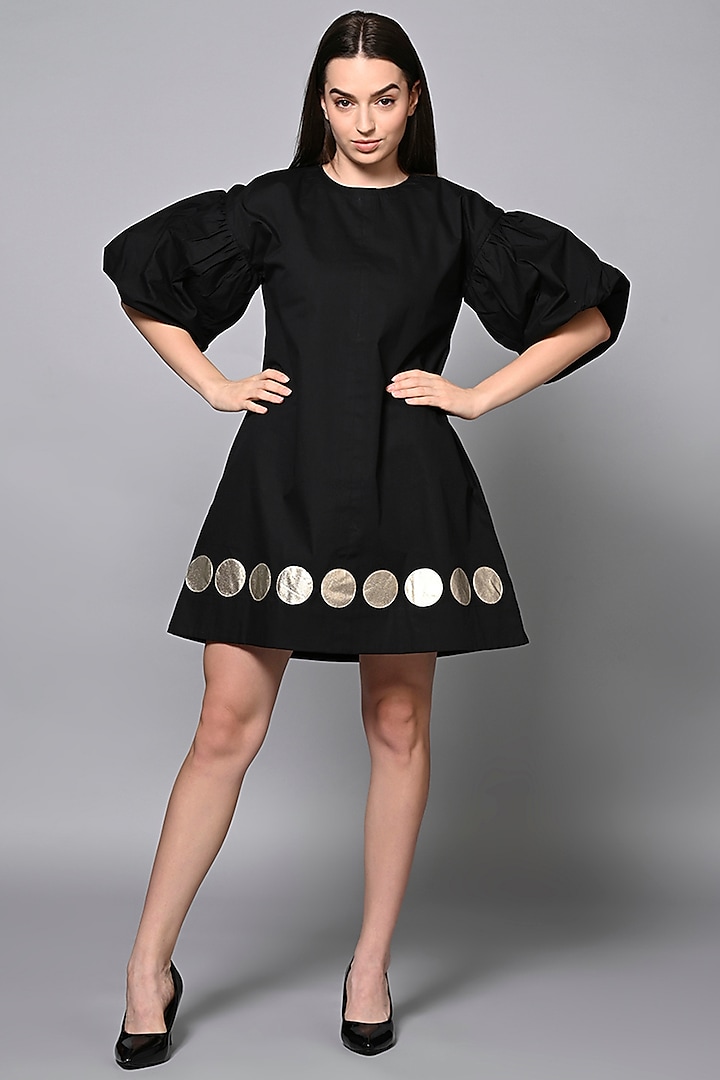 Black Cotton Polka Mini Dress by House of MANAA