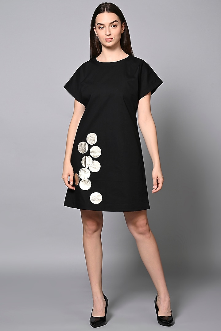 Black Cotton Polka Mini Shift Dress by House of MANAA
