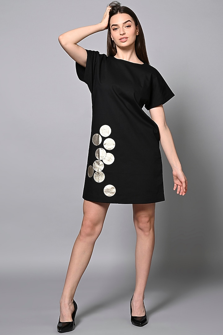 Black Cotton Polka Mini Shift Summer Dress by House of MANAA at Pernia's Pop Up Shop