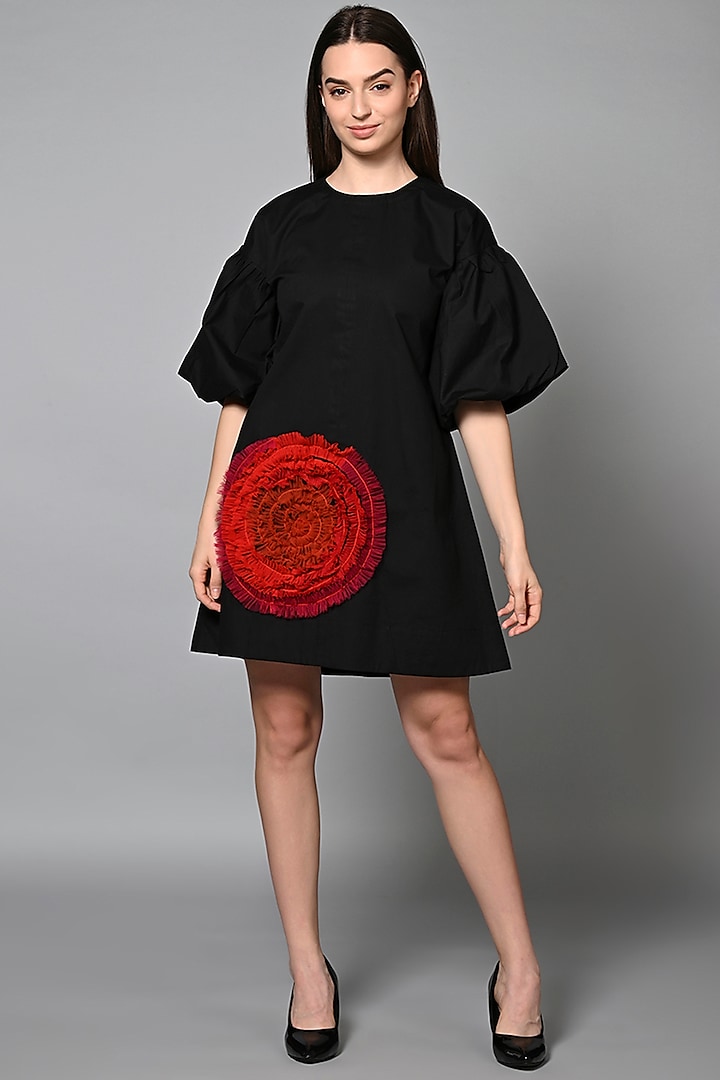 Black Cotton Mini Dress by House of MANAA