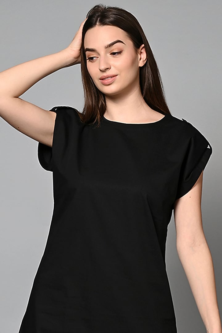 Black Cotton Laced Mini Shift Summer Dress by House of MANAA at Pernia's Pop Up Shop