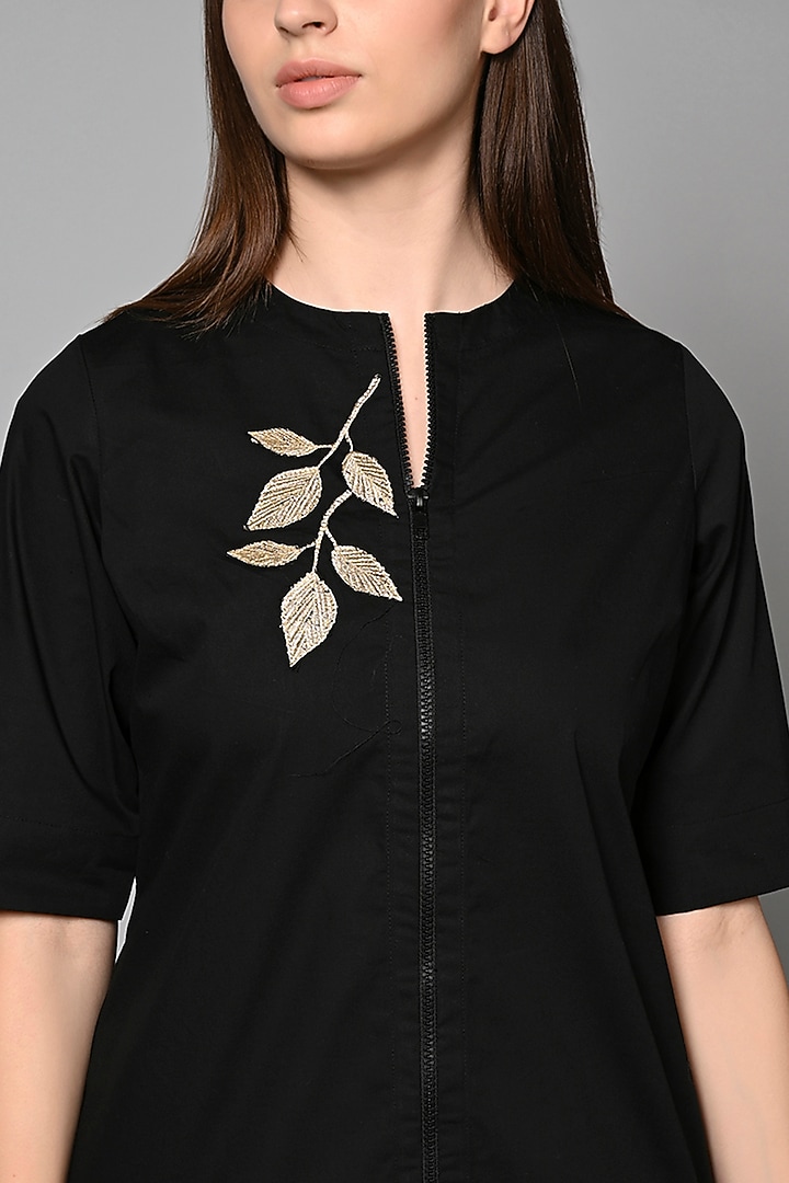 Black Cotton Zari Embroidered Mini Jacket Summer Dress by House of MANAA at Pernia's Pop Up Shop