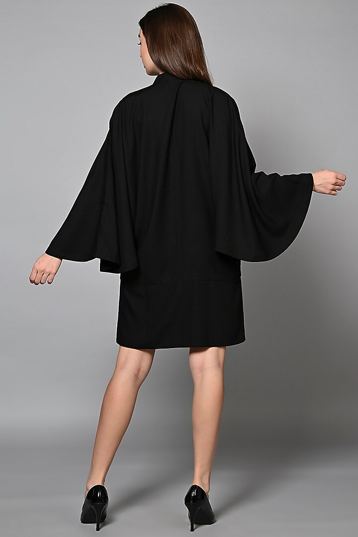 Black Viscose Rayon Stone Hand Embroidered Mini Summer Dress by House of MANAA at Pernia's Pop Up Shop