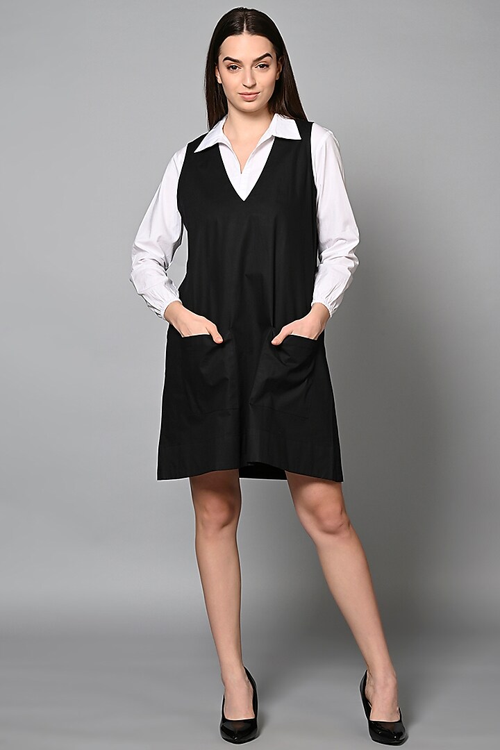 Black Cotton Mini Shirt Dress by House of MANAA