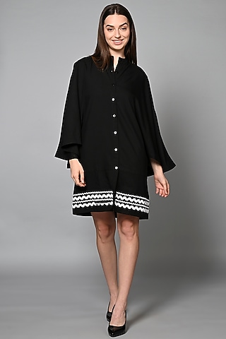 Black Viscose Rayon Laced Mini Dress by House of MANAA