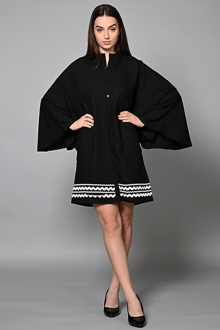 Black Viscose Rayon Laced Mini Summer Dress by House of MANAA at Pernia's Pop Up Shop