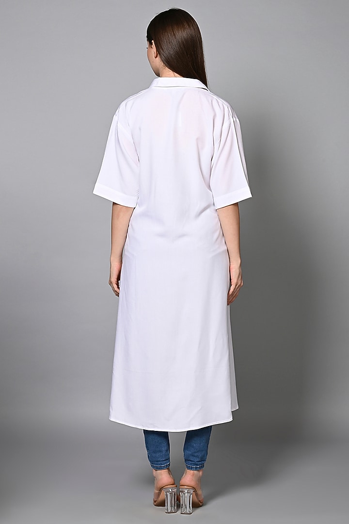 White Viscose Rayon Gota Embroidered Long Shirt by House of MANAA at Pernia's Pop Up Shop