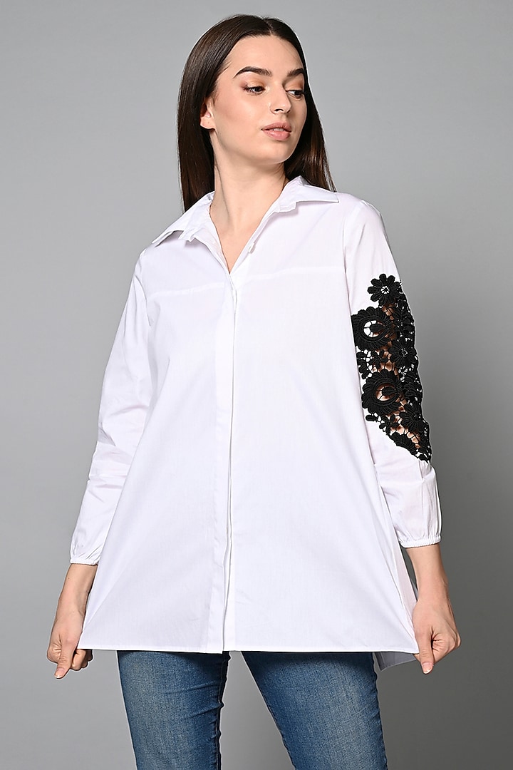 White Cotton Cutwork Embroidered Shirt by House of MANAA at Pernia's Pop Up Shop