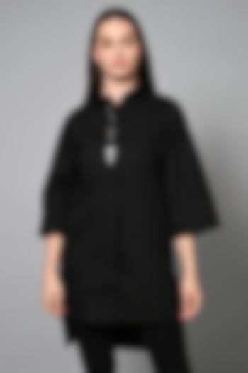 Black Cotton Hand Embroidered Shirt by House of MANAA