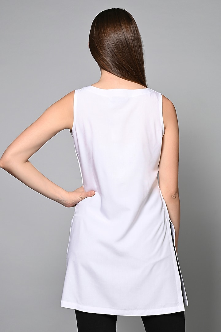 Black & White Viscose Rayon Hand Embroidered Tunic by House of MANAA at Pernia's Pop Up Shop