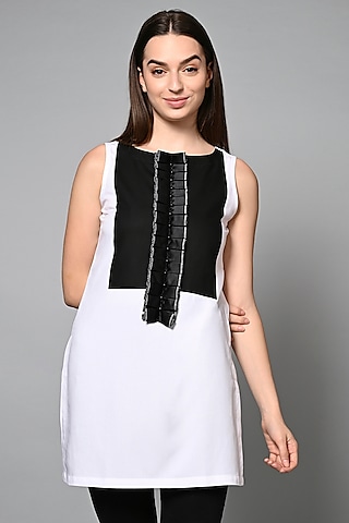 Black & White Viscose Rayon Tunic by House of MANAA