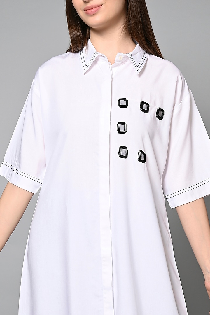 White Viscose Rayon Hand Embroidered Knee-length Summer Dress by House of MANAA at Pernia's Pop Up Shop