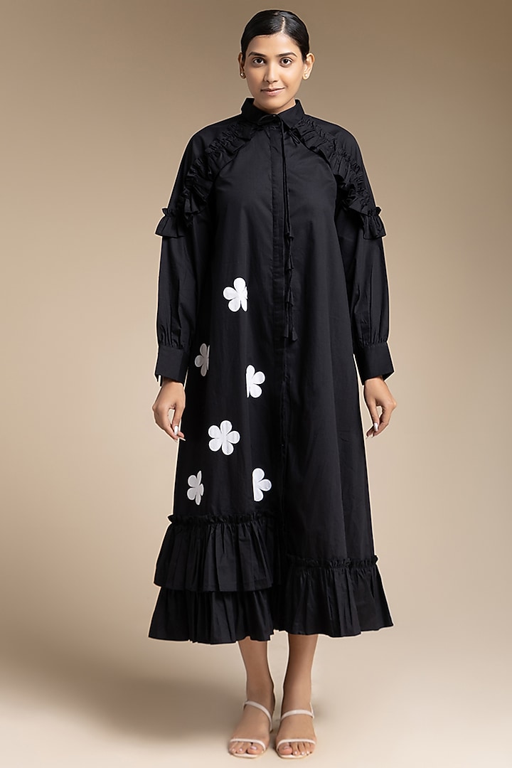 Black Cotton Gathered Maxi Summer Dress by House of MANAA at Pernia's Pop Up Shop