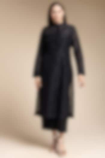 Black Modal Chanderi Embroidered Tunic Set by House of MANAA at Pernia's Pop Up Shop