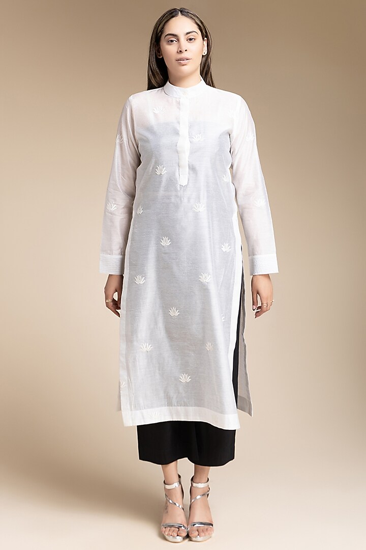 White Modal Chanderi Tunic Set by House of MANAA at Pernia's Pop Up Shop