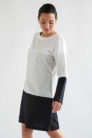 Black & White Cotton Straight Dress by House of MANAA
