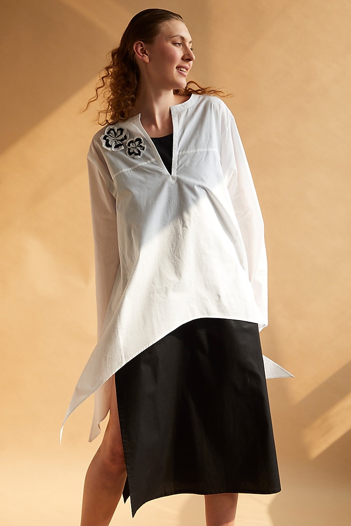 White & Black Cotton Kaftan With Dress by House of MANAA