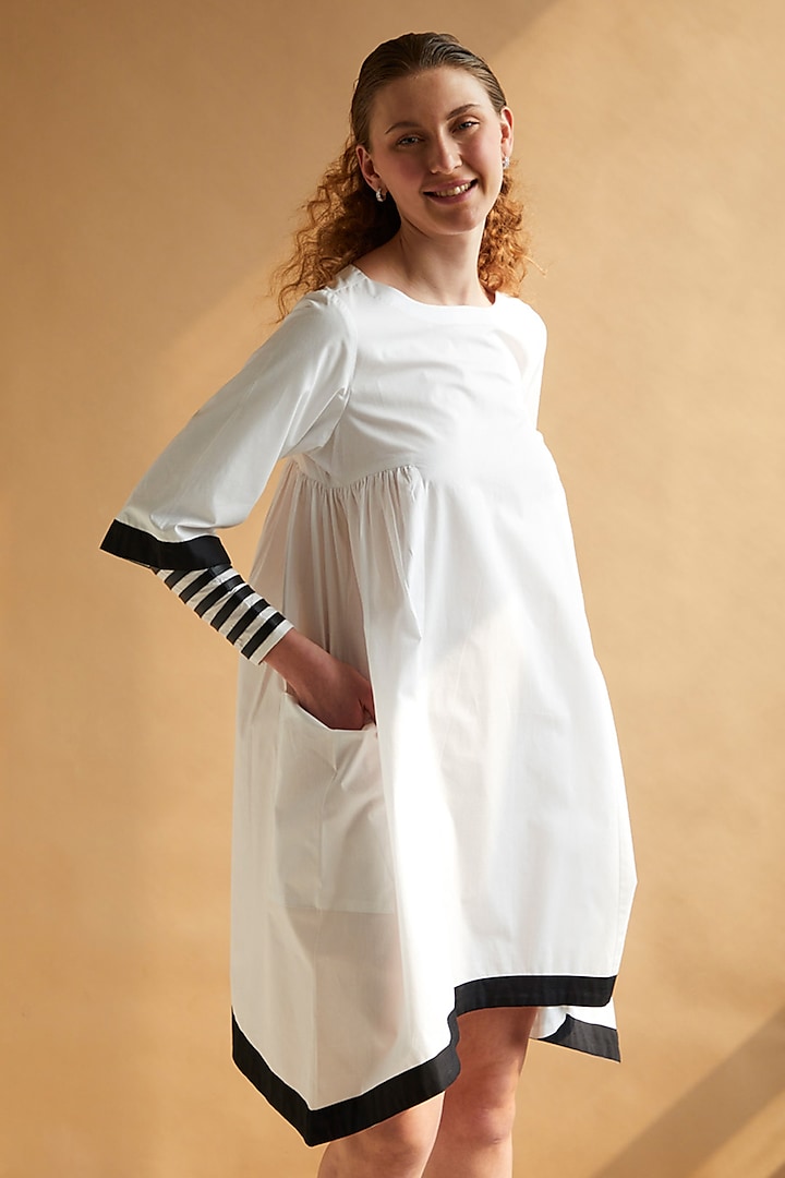 White & Black Cotton A-line Dress by House of MANAA